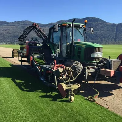 The Robomax harvester in action harvesting sod from the field